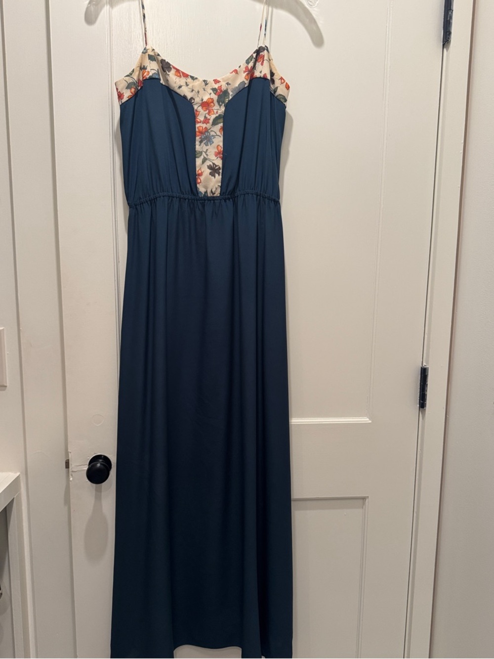Navy Maxi Dress with Floral Bodice Detail